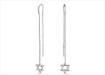 Rhodium Plated Star of David Threader Fashion Earrings