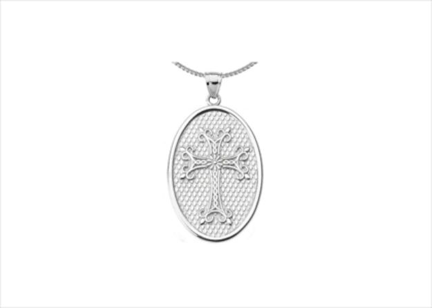 Rhodium Plated Long Cross Pendant