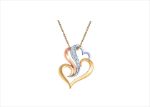 Three Tone Plated CZ Studded Triple Heart Pendant
