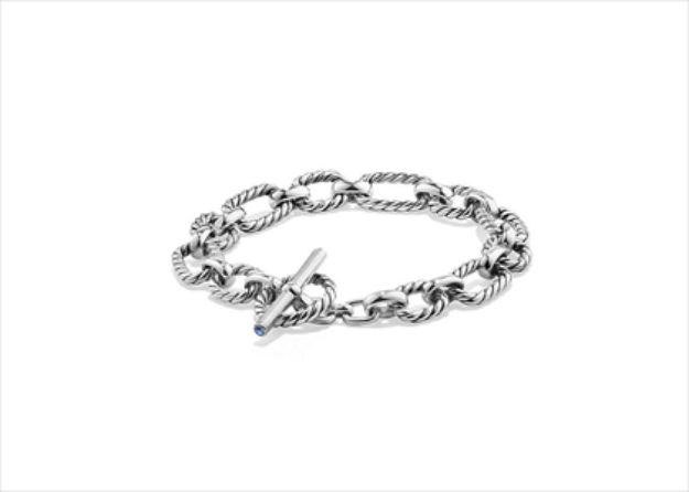 Rhodium Plated Twisted Toggle Link Chain Bracelet