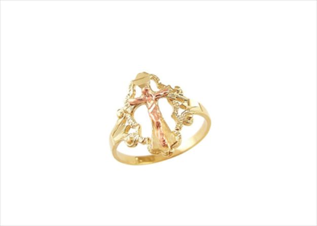 Two Tone Plated Mother Mary Cross Catholic Ring