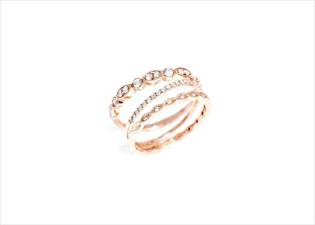 Rose Gold Plated CZ Studded Stack Ring