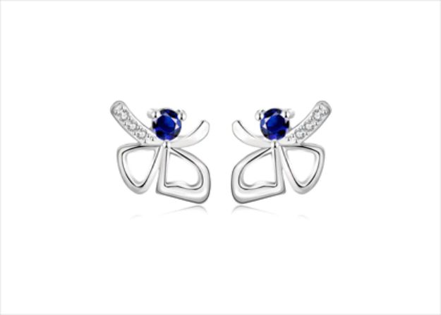 Rhodium Plated Half Butterfly Wing Stud Earrings