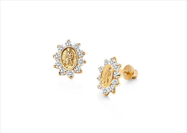 CZ Studded Virgin Mary Tiny Stud Earring