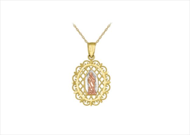 Three Tone Plated Filigree Virgin Mary Pendant
