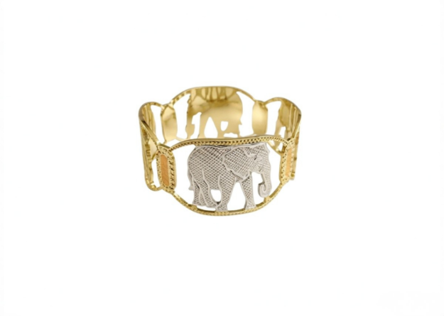 Two Tone Plated Wide CNC Elephant Bangle