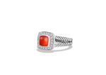 Rhodium Plated CZ Studded Orange Cushion Cut Mens Ring