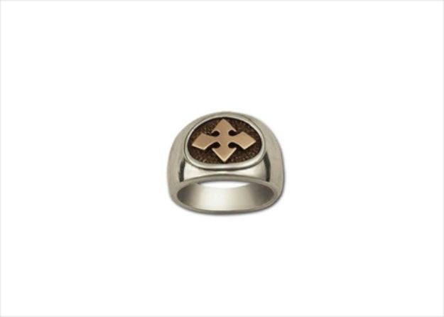 Two Tone Plated Cross Mens Ring