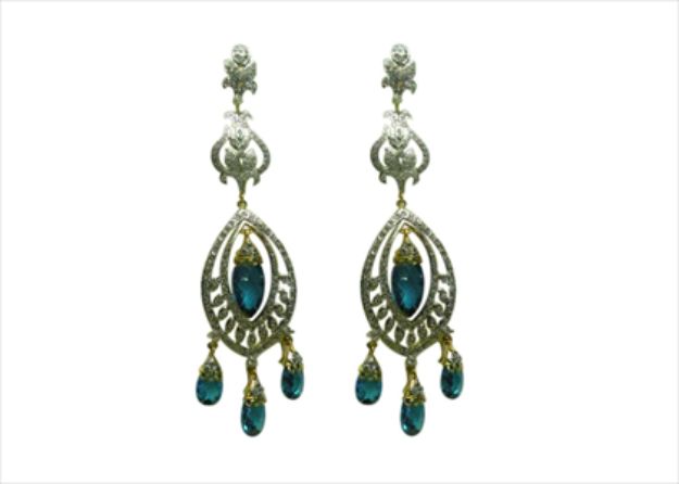 Gold Plated CZ Studded Gemstone Chandelier Drop Earring
