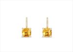 Gold Plated Square Citrine Stone CZ Studded Earring