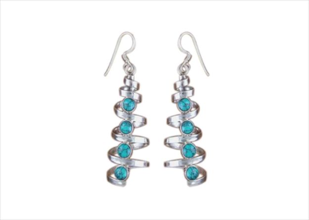 Rhodium Plated Gemstone Twisted Long Dangle Earring