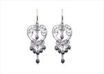 Rhodium Plated Gemstone Heart Shape Long Dangle Earring