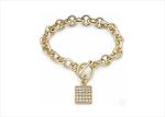 Gold Plated CZ Studded Toggle Charm Bracelet