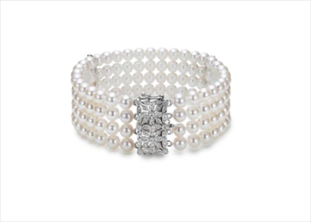 Silver Plated CZ Studded Womens Bridal Pearl Bracelet