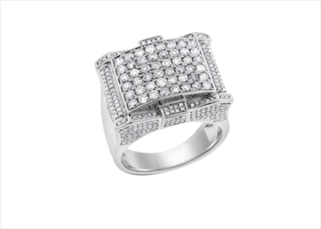 Rhodium Plated Concave Dome Micro Pave Ring