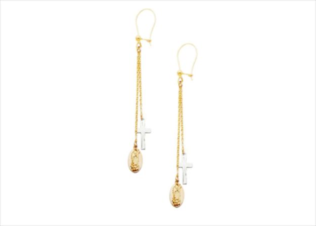 Two Tone Plated Mother Mary Cross Dangle Earring