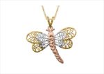 Three Tone Plated Filigree Butterfly Pendant